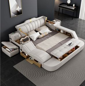 Luxuriöses Leder Smart Bett, Multifunktionales Bett für Schlafzimmermöbel, Hotel Kingsize-Bett mit Stauraum - Product Image 2
