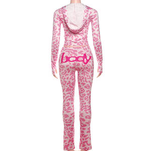 Çita baskı iki parçalı kadın eşofman takımı Streetwear Camo Hoodie ceket ve Flare pantolon tayt 2 parça kadın setleri - Product Image 4