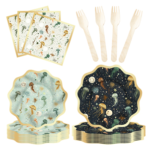 ชุดจานกระดาษลายปลาและแมงกะพรุนแบบกำหนดเอง DAMAI ชุดภาชนะใส่อาหารแบบใช้แล้วทิ้งสำหรับงานเลี้ยงวันเกิดเด็กธีมทะเล - Product Image 6