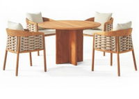 Ensemble de salle à manger en bois massif pour l'extérieur, design élégant et breveté, chaises et table, fabrication artisanale, meubles de jardin pour hôtel et cour.