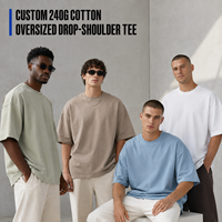 T-shirt unisexe en coton surdimensionné, respirant, à manches courtes, couleur unie, confortable, style streetwear, 240 g/m², pour homme, été.