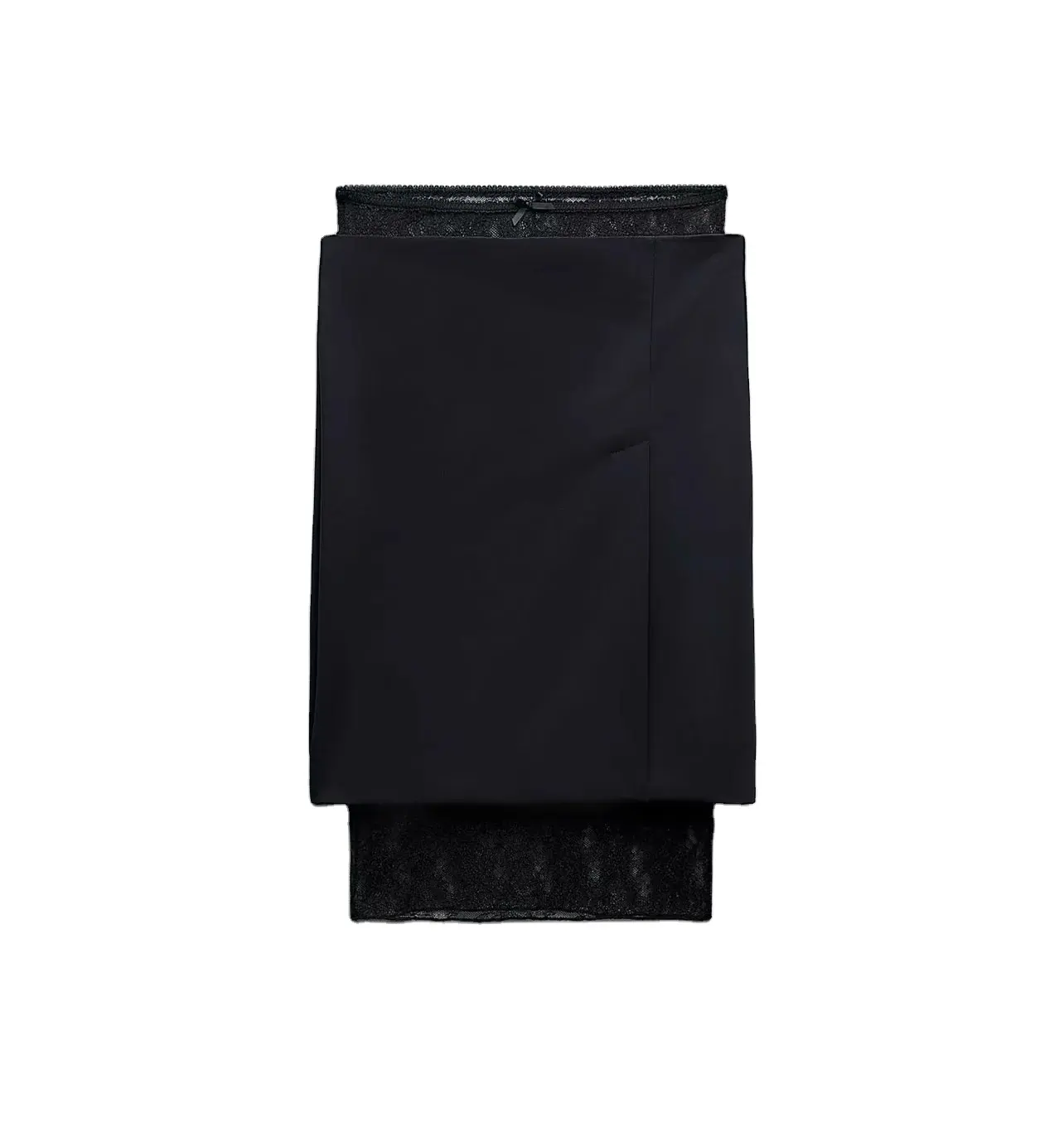 MYST & ZA femmes 2024 nouveau noir petit nœud décoré deux-en-un dentelle translucide épissage taille haute jupe 4387500