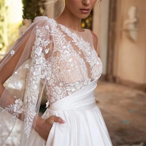 Vestido de novia de tren de catedral de encaje hasta el suelo de línea A simple moderno de estilo americano europeo 2025 nuevo para Aliexpress - Product Image 4