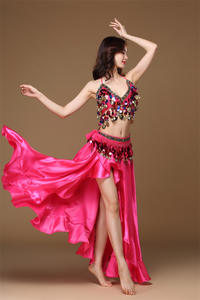 Conjunto <span class=keywords><strong>de</strong></span> Danza del Vientre <span class=keywords><strong>de</strong></span> 3 Piezas para Mujer: Top Sexy con Tirantes, Falda y Cinturón, 100% Poliéster, Talla Única - Product Image 5