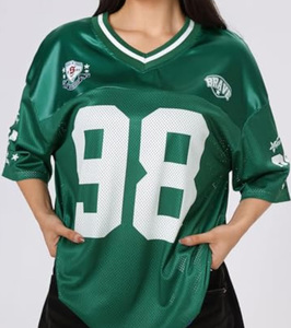 Chemises en jersey surdimensionnées personnalisées pour femmes, imprimé graphique numéro Y2k, col en V, manches courtes, t-shirt esthétique d'été, streetwear - Product Image 1