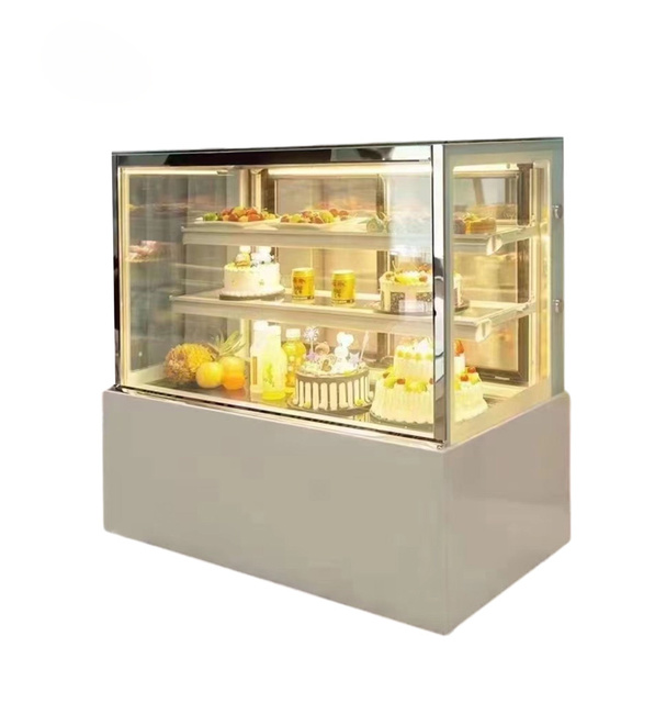 Commercial Bakery square Curved Glass Refrigerated Beverage with Light Display Cake Refrigerator