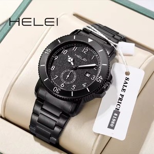 Helei 9002, correa de acero inoxidable de cuarzo japonés para hombre de lujo a la moda, resistente al agua, calendario completo, esfera Simple, relojes para hombre - Product Image 4