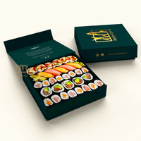 Boîte à sushi de luxe pour livraison en gros, personnalisée avec estampage doré, boîte à sushi unique noire pliée, emballage japonais pour sushi