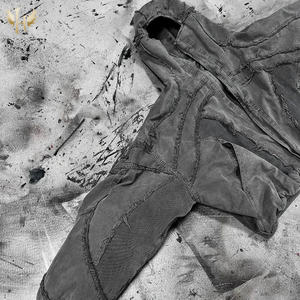 Đảo ngược đau khổ khâu trống Đen Hoodies thời trang dạo phố cổ điển Mens Boxy phù hợp với nguyên HEM đá axit rửa Mens Áo khoác - Product Image 5