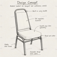 Chaise de banquet empilable en métal, dossier haut, rembourrée, pour événements et mariages, idéale pour les hôtels - Vente en gros