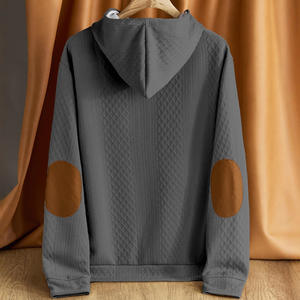 Sudadera con Capucha Acolchada para Hombre, Color Sólido, Cierre de Botones, Gruesa, para Otoño e Invierno, Informal, con Parches en los Codos - Product Image 3