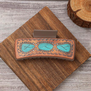 Pinza de pelo de cuero grabado, accesorios para el cabello de cuero de vaca azteca occidental para mujer, regalo del Día de la madre, regalo de vacaciones - Product Image 4