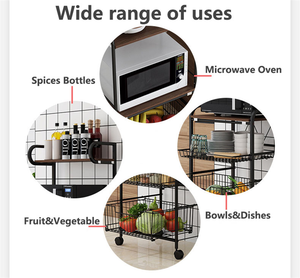 High Quality 4 Tier Slim Black Storage Rolling Cart Mobile Metal <strong>Shelving</strong> Wheel Storage Rack for <strong>Kitchen</strong> - Product Image 3