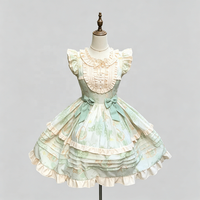Robe Lolita pour adulte de style pastoral vert, tenue quotidienne d'été avec manches volantées et joli nœud