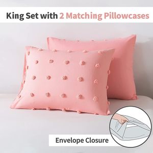 Juego de edredón de tamaño Queen de tres piezas con mechones americanos europeos, tela de microfibra suave de <span class=keywords><strong>Color</strong></span> puro, bordado estampado cómodo - Product Image 4