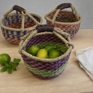 Panier de rangement en jonc de mer tressé à la main avec poignée en cuir, idéal pour pique-nique, courses et organisation de la cuisine - Product Image 3