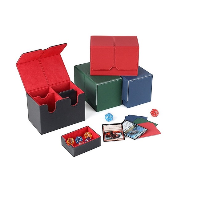 Card Deck Box with Dice Tray for  Cards,160+ Card Storage Box Fits for TCG CCG,PU Leather Strong Magnet Collectible Card Case