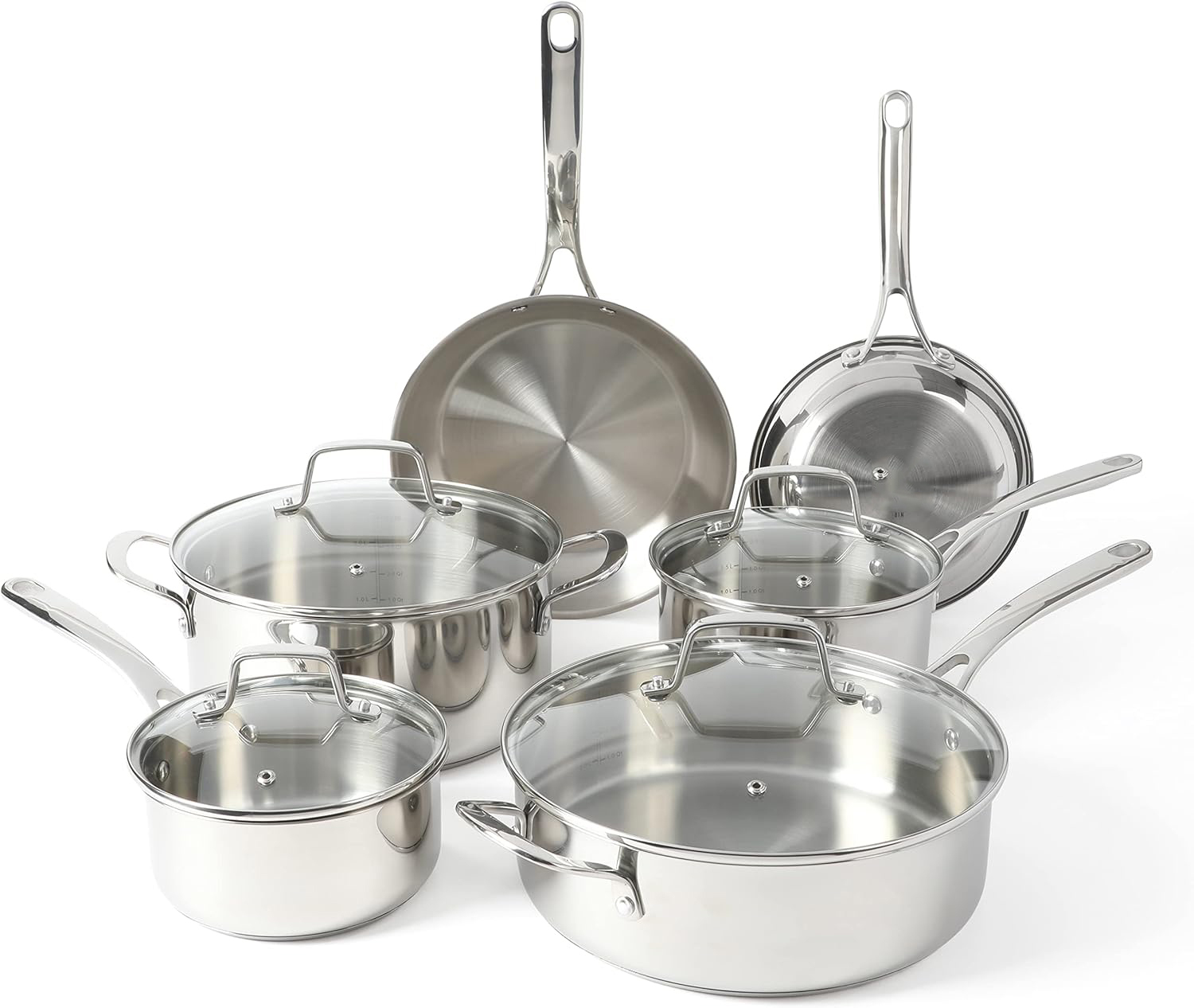 12-Piece Modern Design Tri-Ply-Thick Stainless Steel Cookware Set Induction Safe Non-Toxic Pots Pans for Kitchen Use
