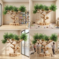Arbre à chat et lit combinés en bois massif avec poteau à gratter interactif, jouet multifonctionnel pour chat, protection contre les griffures, options de hauteur 3m