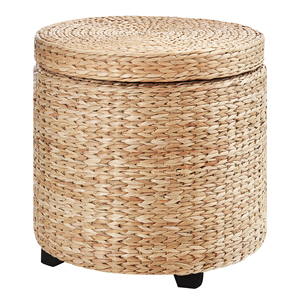 HOMCOM-Otomana redonda de almacenamiento estilo bohemio con tapicería natural, mesa de centro Ø 43x43cm, color caqui - Product Image 1