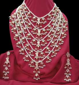 5 couches kundan mala collier ensemble en gros acheter longue perle plaqué or Kundan collier ensemble pour les femmes tenue de fête de mariage - Product Image 3