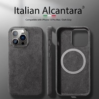 Coque de téléphone mobile en Alcantara italien de qualité supérieure pour iPhone 15 Pro, entièrement recouverte, finition usinée CNC, aimant puissant, vente en gros