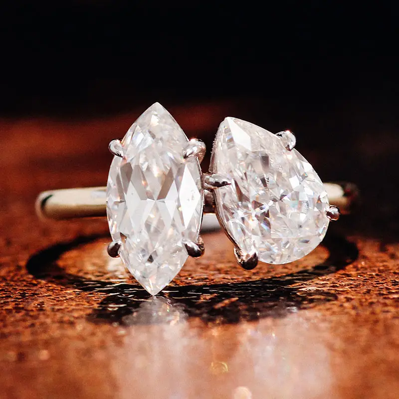 Toi Et Moi engagement ring pear and heart cut moissanite diamond ring GRA Certificate moissanite proposal ring