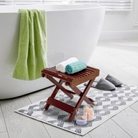Tabouret de douche et repose-pieds pliable en bambou moderne – Banc portable pour douche, sauna, baignoire – Marron (11"x10.75"x12")