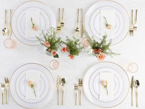 Clear <b>Plastic</b> Plates with Gold Beads 13 Inch White Round Charger Underplate Bulk Disposable Tableware for Event Rental - Product Image 6