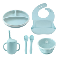Bol en silicone de qualité alimentaire pour enfants, anti-chute, avec ventouse, couvercle, cuillère et fourchette, ensemble d'alimentation pour bébé en silicone