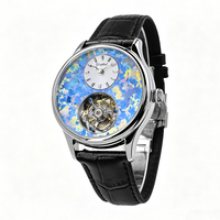 Jam Tangan Mekanik Tourbillon Premium Baja Tahan Karat 316L Dial Titanium Motif Bunga Es Kaca Safir Tahan Air 5ATM