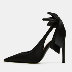 <b>Big</b> Size 44 Women Silk High Heels Sandals Summer Pointed Toe Pumps Back <b>Bow</b> Wedding Shoes Dress Stiletto Slingback - Product Image 3