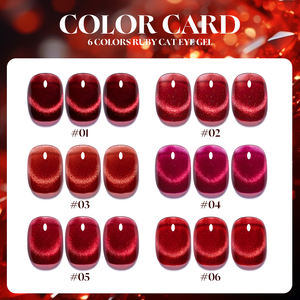 Miss Gooey Yüksek Pigmentli Kedi Gözü Jeli 6 Renk Yakut Hema İçermeyen Profesyonel Tırnak Sanatı Uzun Süreli Manyetik Oje Seti OEM - Product Image 2