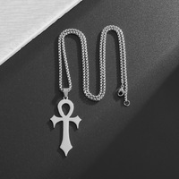 Collier Pendentif Croix Ankh en Acier Inoxydable Or Argent Noir Chaîne Cubaine Symbole Clé de Vie Égyptienne Ancienne Bijoux Hip Hop