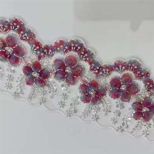 Dentelle brodée multicolore avec fleurs en maille 3D, ruban perlé, broderie en tube, dentelle brodée à code-barres - Product Image 6