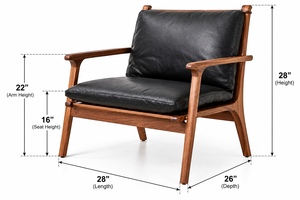 Sillón de Cuero Negro de Diseño con Estructura de Nogal Natural, Cojín de Respaldo Soportador y Estilo Contemporáneo Atemporal - Product Image 2