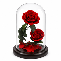 Boîte cadeau en verre avec rose éternelle de luxe, 2 têtes, fleur éternelle, Saint-Valentin, mariage, vente en gros, logo personnalisé