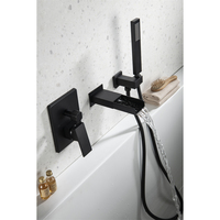 Robinet mitigeur de baignoire mural en laiton, série Unique cascade eau chaude et froide à poignée Unique finition noire mate