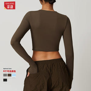 Disko Sport Camiseta de yoga para mujer, manga larga, cuello redondo, corte ajustado, color sólido, para correr y fitness, DCX8694 1 - Product Image 4