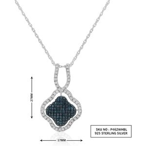 Collar con colgante de trébol de diamantes azules y blancos de Ornaatis, 0,86 quilates, corte redondo, plata de ley 925 para mujer - Product Image 4