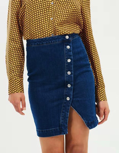 Gonne corte blu <span class=keywords><strong>cotone</strong></span> S-5XL da donna Sexy monopetto con bottone Jeans gonna Mini <span class=keywords><strong>sottoveste</strong></span> alla moda - Product Image 4