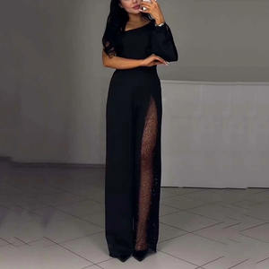 RNSHANGER nueva mujer un hombro manga mameluco elegante malla pantalones largos monos Sexy asimétrico alta cintura fiesta <span class=keywords><strong>mono</strong></span> - Product Image 2