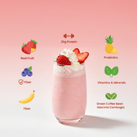 Meal Shake Brûle-Graisse, Substitut de Repas Protéiné, Fibres, Probiotiques, Saveur Gâteau aux Fraises, 20g de Protéines, Poudre Substitut de Repas