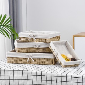 Cesta de Almacenamiento Rectangular de Mimbre Tejido con Forro de Lona, Organizador de Escritorio para Libros y Uso en Oficina - Product Image 4