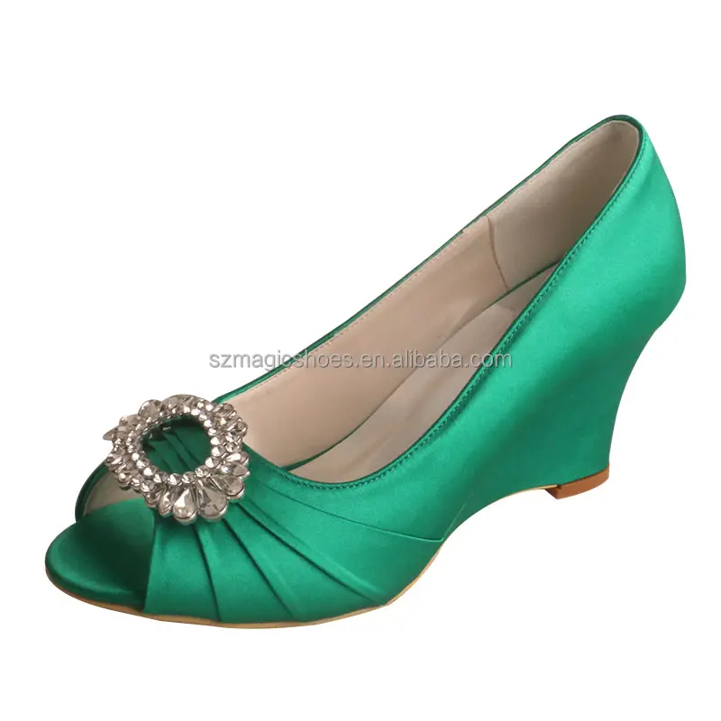 Grün Offene spitze Schuhe für Frauen Keil Ferse
