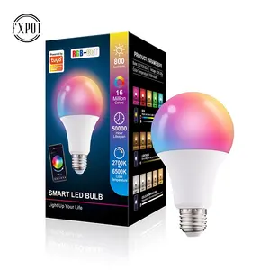 Fxpot 알렉사 램프 구글 홈 10w B22 E26 E27 베이스 BT 연결 스마트 Led RGB 전구 램프