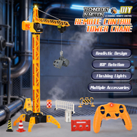 Grúa Torre de Construcción de Metal RC de 2.4G y 6 Canales, Juego de Bricolaje con Elevación Simulada y Rotación de 360° para Niños, Juguete de Camión con Control Remoto