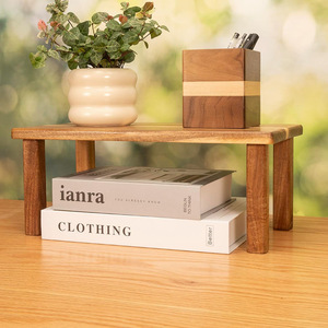 Wooden Desktop Storage Shelf Acacia Wood Rectangle Multipurpose Organizer Office <b>Desk</b> Rack - Product Image 2