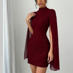 Vestidos de Moda para Mujer con Cuello Redondo, Manga Larga, Diseño de Capa de Gasa Acanalada y Abertura - Product Image 4