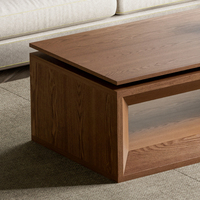 Table basse relevable moderne et durable en noyer, placage bois massif, MDF, hauteur réglable, rangement, mobilier de salon